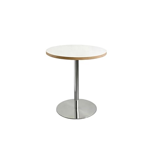 JOSOGO Bistro Table, White Top with Wood Edge, Sturdy Metal Pedestal Base, Multipurpose Small Dining Table for Kitchen, Cafe Balcony(E,60cm)