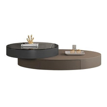 Hhaoran-9863 Side End Table Rotating Oval Coffee Table Set, Modern Luxury Glass Table for Small Spaces, Stylish and Functional Home Furniture Accent Coffee Table for Living Room Bedroom Office(Brown)