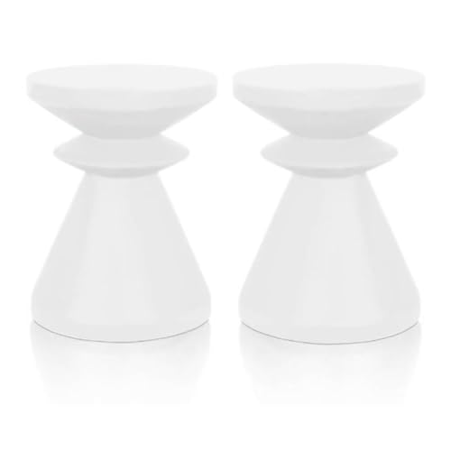 Home Square District Pawn Stone Accent Table in Ivory - Set of 2