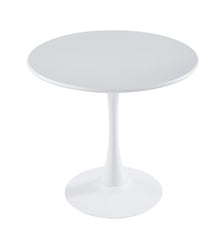 LeisureMod Bello 35" Round Outdoor Dining Table, Modern Black Metal, White