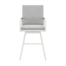 HomeRoots 43" Light Gray Metal Swivel Outdoor Counter Height Bar Chair with Footrest Grey