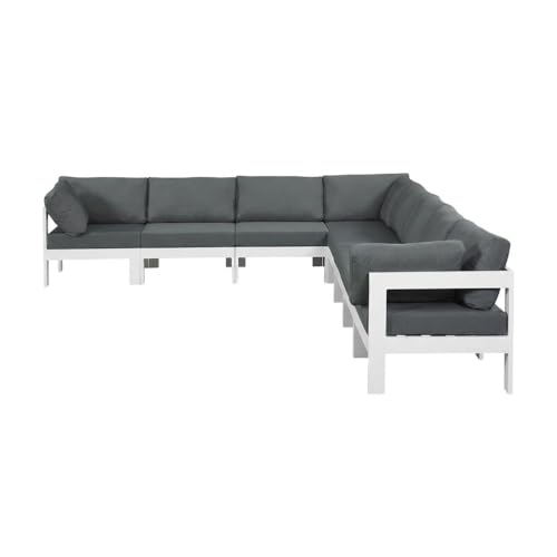 Outdoor Escape Gray Fabric Outdoor Patio Modular Sectional, Contemporary Style, Durable Outdoor Material, Comfortable Back and Seat Heights