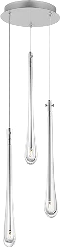 ET2 Lighting Stillo 3-Light Pendant | Satin Nickel Finish | Clear Crystal Glass Shade | Transitional Hanging Pendant Light for Kitchen Islands | Adjustable Cord Suspension | E24213-122SN