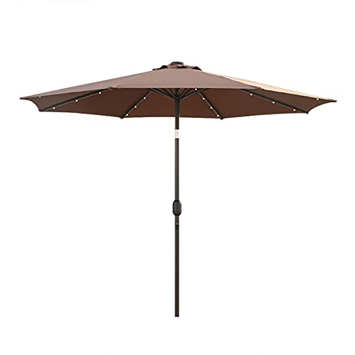 2.7M Garden Parasol with Solar-Powered LED Lights, Outdoor Sun Shade with Crank and Tilt Mechanism, UV Protection and Fade Resistance, Patio Umbrella with 8 Sturdy Ribs