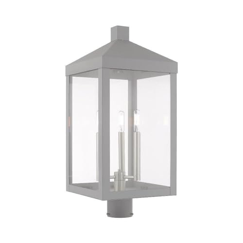 Livex Lighting 20586-80 Nyack - 24" Three Light Outdoor Post Top Lantern, Nordic Gray Finish with Clear Glass