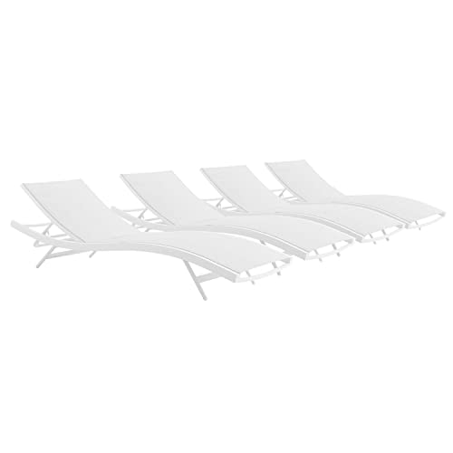 Modway Glimpse Outdoor Patio Mesh Chaise Lounge Set of 4 White