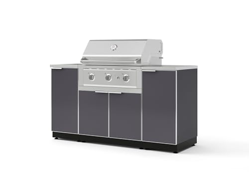 NewAge Products Classic Series 5PC Aluminum Slate Gray Modular Outdoor Kitchen Grill Island with 33" Performance Grill NG -24"D x 65"W x 48.5"H