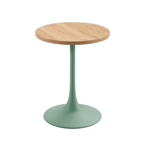 Jamesdar, Elise, Round Heavy Duty Commercial Bistro Table for Indoor Outdoor Restaurant & Café Dining, Solid Oak Top, Steel Base, 300 lb Capacity, 24" D x 30" H, Aloe Green