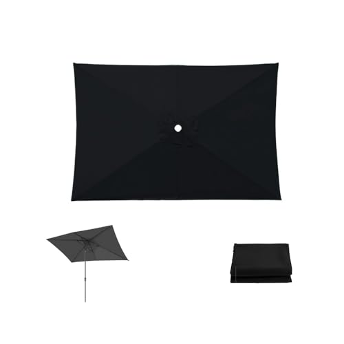 Replacement Canopy for 6.5'x10' Patio Umbrella - Waterproof Rectangular Parasol Top Cover UV-Resistant Fabric Easy Installation for Market Tables Outdoor Shade Solution,Black-300x200cm/10x6.5ft