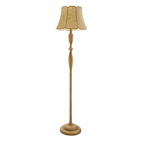MECOLA French Retro Standing Light Handmade Linen Shade Living Room Wooden Floor Lamp with Foot Switch Farmhouse Floor Lamps E27 Bedside Reading Light