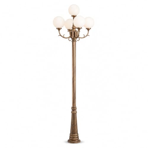 HLRCB Antique Bronze 5-Globe Outdoor Lamp Post, Garden Lighting Fixture