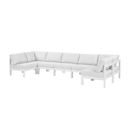 Outdoor Escape White Fabric Patio Modular Sectional, Contemporary Design, Weather-Resistant Upholstery, Spacious Seating for Outdoor Living
