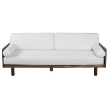 Christopher Knight Home Outdoor Acacia Wood Patio Sofa, 3 Seat Outdoor Couch with Cushions and Removable Bolster Pillows, Modern Wooden Frame Patio Furniture for Backyard Garden Poolside, Aged Teak