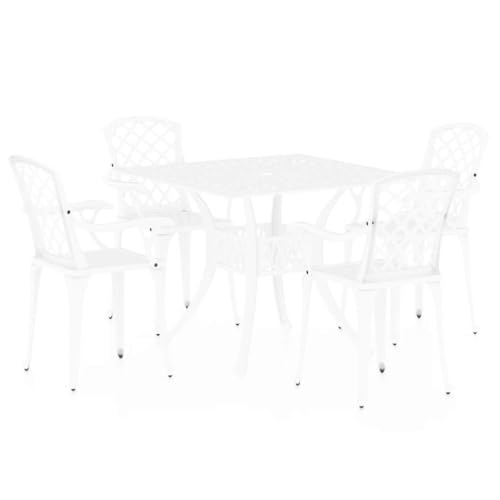 HGPOTUY 5 Piece Cast Aluminum Bistro Set White