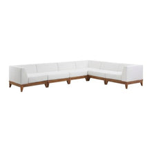 Outdoor Escape White Fabric Outdoor Patio Modular Sectional, Acacia Wood Finish, All-Weather Cushioned Seating, Durable Frame, Contemporary Style