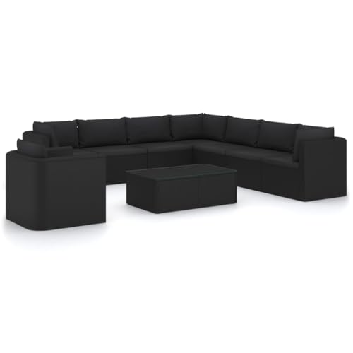 Kaorsrow 10-Piece Black Modular Outdoor Sectional Patio Furniture Set, PE Rattan & Powder-Coated Steel, 2 Glass-Top Coffee Tables, Modern Lounge Seating for Garden, Balcony, Backyard and Terrace