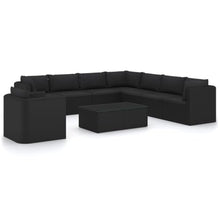Kaorsrow 10-Piece Black Modular Outdoor Sectional Patio Furniture Set, PE Rattan & Powder-Coated Steel, 2 Glass-Top Coffee Tables, Modern Lounge Seating for Garden, Balcony, Backyard and Terrace