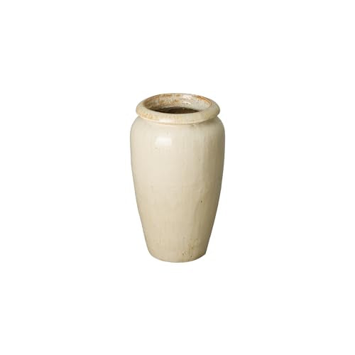 Emissary Home and Garden Tall 11 in. Distressed Cream Ceramic Round Planter (11 in. L x 11 in. W x 20 in. H) with Drainage Hole