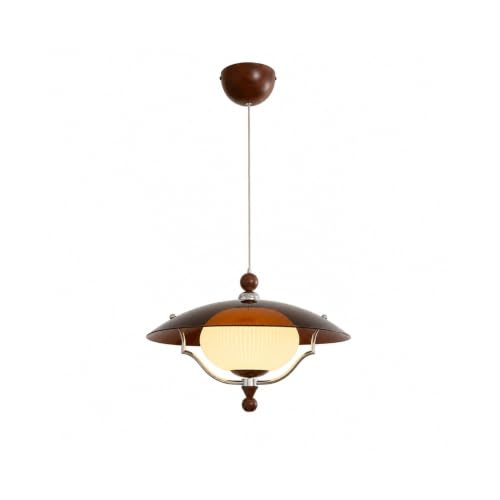 THJS8 Retro Sector Pendant Light Fixture, Brown Acrylic with Cream Globe