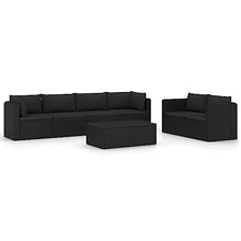Heofavd 7 Piece Garden Lounge Set Black PE Rattan Modular Outdoor Sectional Furniture with Tempered Glass Table for Patio, Balcony, Conservatory up to 6 Seats