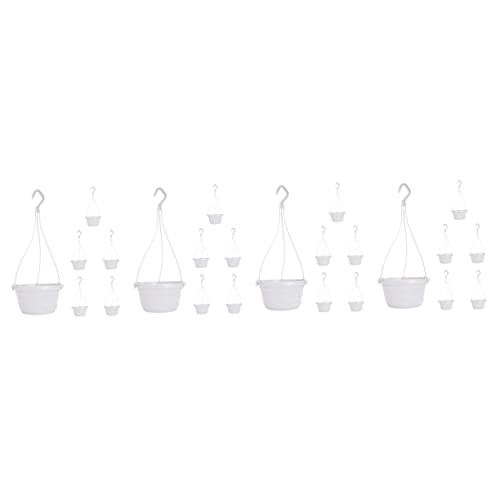24 Sets Chain Hanging Small Planter Garden Planters Containers Pot Balcony Basket Flowerpots Pots Chlorophytum and for Wall Outdoor Plant Hooks Plants Fence Flower (Whitex4pcs 17X8.6CMx4pcs)
