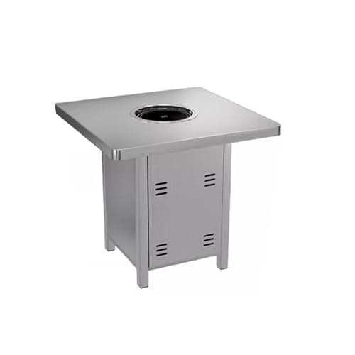 Round Bar Table Modern Bistro Pub Tables,BBQ Work Kitchen Stainless Steel Non-Slip Feet Pads Slotted Countertop Design(E120CM)
