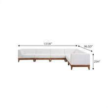 Outdoor Escape White Fabric Outdoor Patio Modular Sectional, Acacia Wood Finish, All-Weather Cushioned Seating, Durable Frame, Contemporary Style