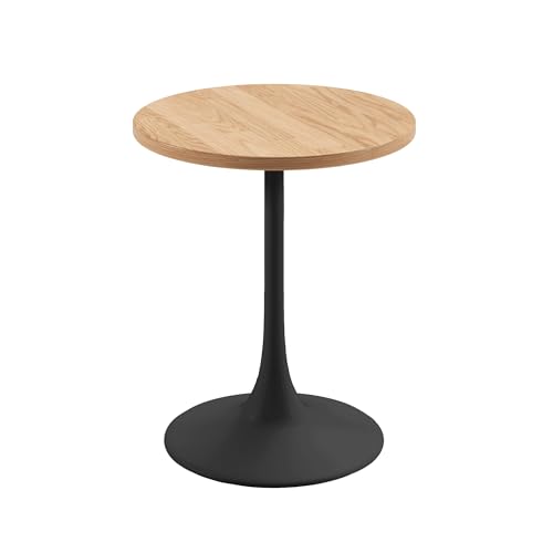Jamesdar, Elise, Round Heavy Duty Commercial Bistro Table for Indoor Outdoor Restaurant & Café Dining, Solid Oak Top, Steel Base, 300 lb Capacity, 24" D x 30" H, Black