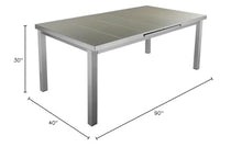 Pemberly Row Contemporary Aluminum Patio Extension Table, Gray Finish, 70-90 in Width, Rust-Resistant Frame, Modern Style Outdoor Dining Table for Patio or Garden Use