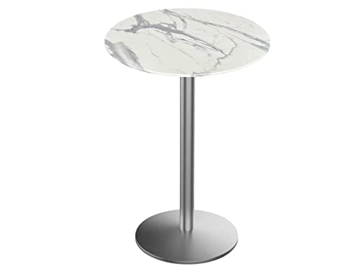 HBS 42" Tall OD214 Indoor/Outdoor All-Season Stainless Steel Table with 36" Diameter White Marble EuroSlim Top