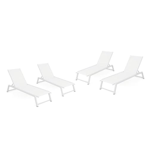 Noble House Myers Outdoor Aluminum Chaise Lounge Set of 4 White
