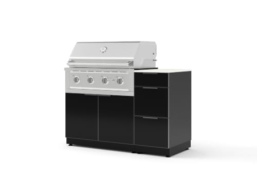 NewAge Products Classic Series 4PC Aluminum Black Modular Outdoor Kitchen Grill Island with 36" Performance Grill LP - 24"D x 52"W x 47.5"H