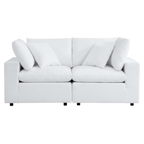 Outdoor Escape White Outdoor Patio Loveseat with Cushions, Fabric, Contemporary Stylish Frame, Comfortable Seating, Modern Furniture for Outdoor Spaces