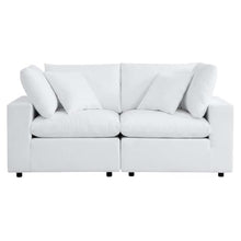 Outdoor Escape White Outdoor Patio Loveseat with Cushions, Fabric, Contemporary Stylish Frame, Comfortable Seating, Modern Furniture for Outdoor Spaces