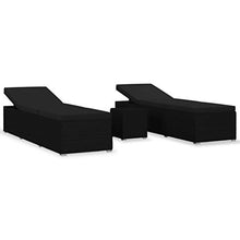 WANGKENSU 3 Piece Patio Sun Loungers with Tea Table,Outdoor Lounge Chaise, Lounger for Pool, Beach Sun Tanning Chair,Outdoor Bed,Deck Chair, Poly Rattan Brown (Black+blackmaterial 76.8" x 23.6"