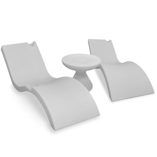 Cool Loungers Pool Wave Lounge Chairs Set of 2 with Hourglass Side Table White