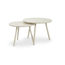 NADAAL STUDIOS Doran Outdoor Coffee Table, Round, Nesting Two-Piece, All-Steel Frame, Water Resistant, Cream - Set of 2