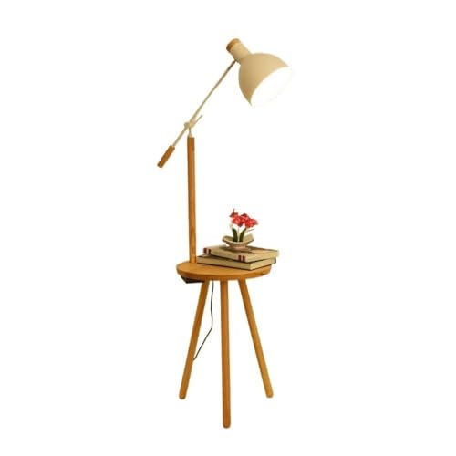 LUYOUBOZHU Floor Lamp Industrial Farmhouse Floor Lamp with Shelves, Iron Shade & Wooden Base(White)