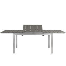 Pemberly Row Modern Patio Dining Table, 30 in Height, Aluminum/Wood, Gray Finish, 62.5-94 in Extendable, Collapsible Panel, Black Foot Caps, Outdoor Table for Backyard or Patio Dining