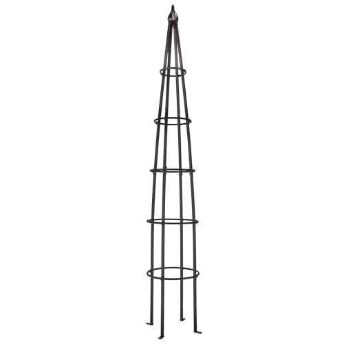 H Potter Tall Iron Obelisk Trellis Powdercoated Metal Finish Garden Decor Column for Climbing Plants (Black, 10 FT Tall)