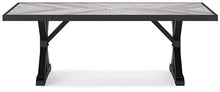 Signature Design by Ashley Beachcroft Outdoor Dining Table, Rust-Resistant Farmhouse Design with Porcelain Tabletop and Umbrella Hole, for Patio Entertaining, Black/Light Gray, 84-Inch