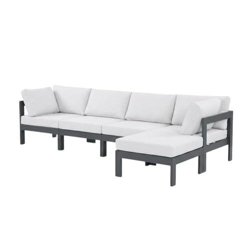 Outdoor Escape White Fabric Outdoor Patio Modular Sectional, Weather-Resistant Material, Contemporary Design, Comfortable Seat with 17-Inch Back Height