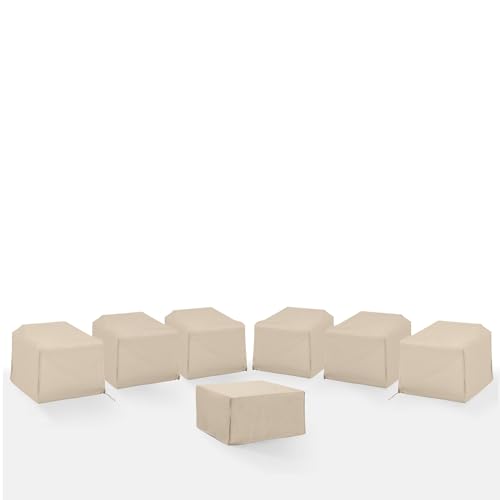 Crosley Furniture MO75055-TA Heavy Gauge Reinforced Vinyl 7-Piece Outdoor Furniture Cover Set (2 Chairs, 1 Sofa, 1 Coffee Table, 1 Side Table & 2 Square Tables/Ottomans), Tan