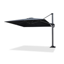 OROTLECT 8' Square Tilt Cantilever Gray Umbrella with Base in Ground and Crank Lift Counter Weights Included