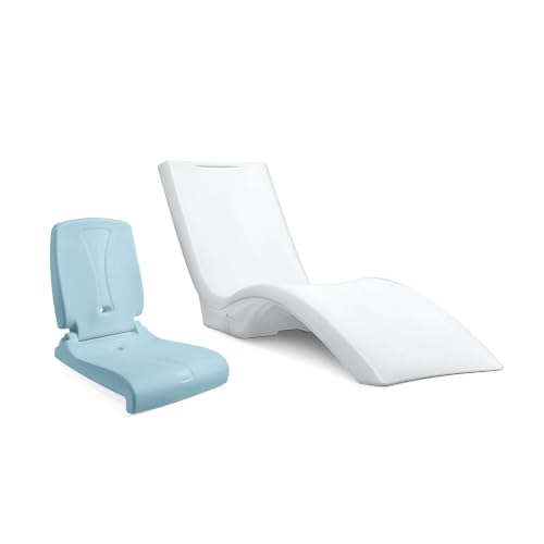 Step2 Vero Pool Lounger and Folding Adult Flip Seat Bundle, Outdoor/Indoor Waterproof Patio Furniture, Provides Back Support When Sitting, Made of Durable Plastic, White/Capri Blue