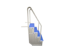 Confer Plastics Step-1X Above Ground Pool Entry System – Dual Handrails, Slip-Resistant Steps, Supports 400 lbs, Easy Installation, Warm Grey with Blue Treads, Made in USA