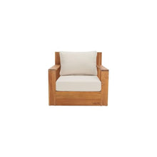 Safavieh Outdoor Couture Kauai Natural Solid Teak Wood Patio Chair with Beige Cushion