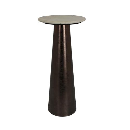 Benjara Plant Stand Accent Table- Bronze Metal- Round Gray Marble Top- 26 Inch