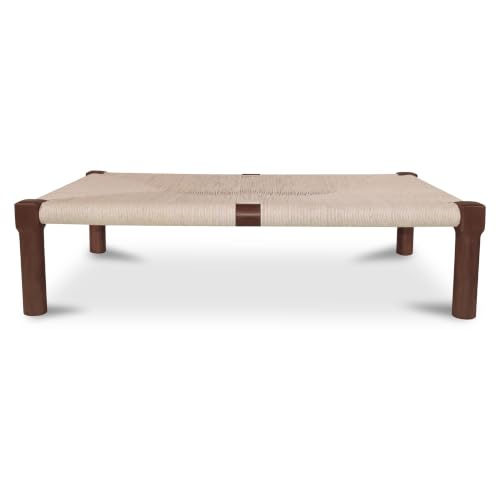 NADAAL STUDIOS Rafferty Outdoor Coffee Table, Rectangular, Teak Wood, Woven Synthetic Hyacinth, Weather Resistant, Dark Brown