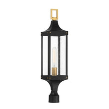 Savoy House 5-278-144 Glendale Vintage Traditional Clear Seeded Glass Outdoor Post Lantern, 1-Light 60 Watt, 28" H x 7" W, Matte Black and Weathered Brushed Brass